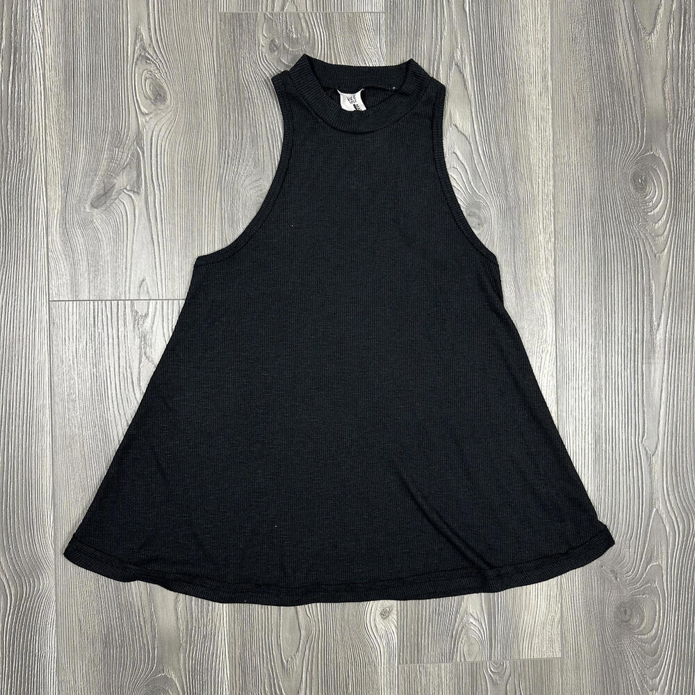 Free People Black High Neck Ribbed Swing‎ Tank Top